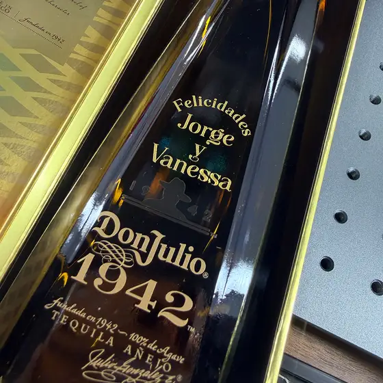 Engraved bottle: Custom-engraved liquor bottle