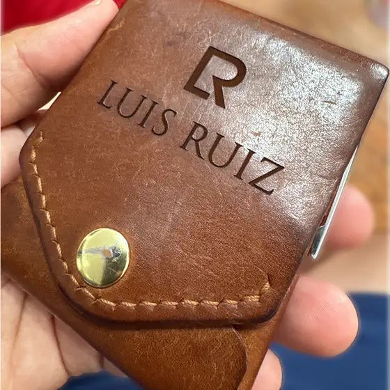 Engraved leather: Laser-engraved leather wallet